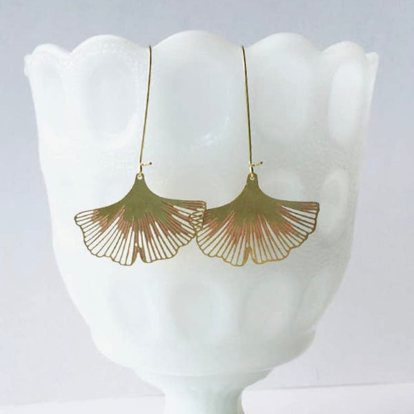 Ginkgo Biloba Leaf Earrings, Silver or Gold