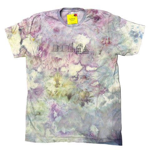 Ice Dyed Boise Skyline Adult T-shirt, Eco Friendly Waterbased Inks
