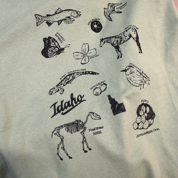 Symbols of Idaho Sage T-shirt, eco-friendly waterbased inks