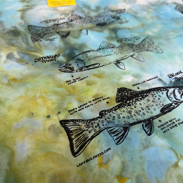 Ice Dyed Trout Kids T-shirt, eco-friendly waterbased inks, Kid sizes