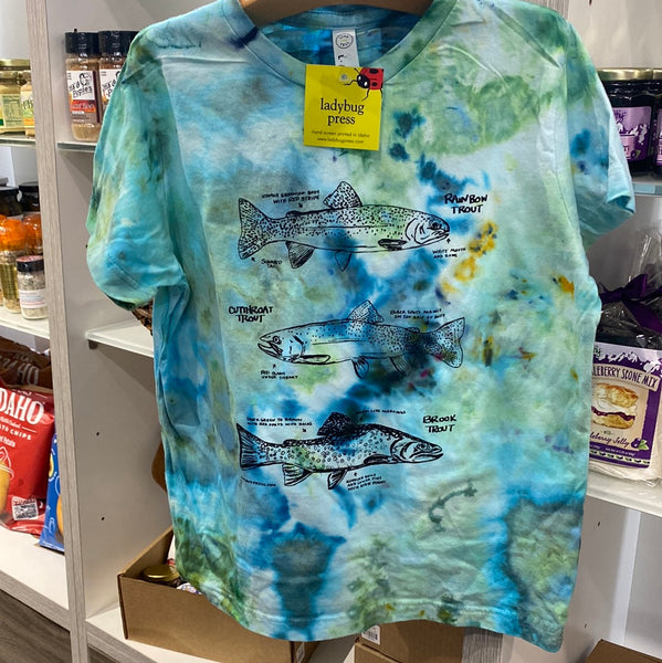 Ice Dyed Trout Kids T-shirt, eco-friendly waterbased inks, Kid sizes