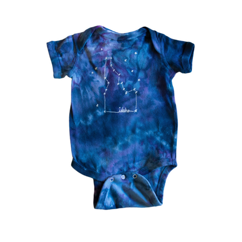 Ice Dyed Idaho Constellation Onesie, eco-friendly waterbased inks