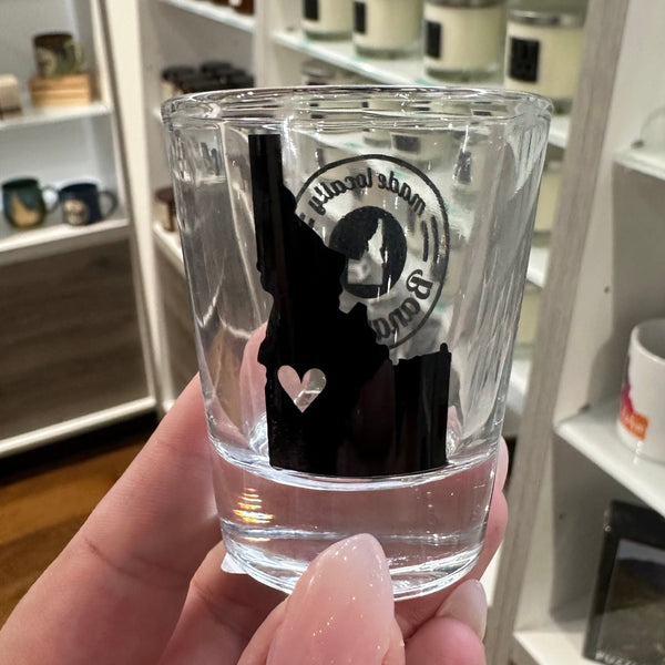 Idaho Heart Shot Glass, Banana Ink