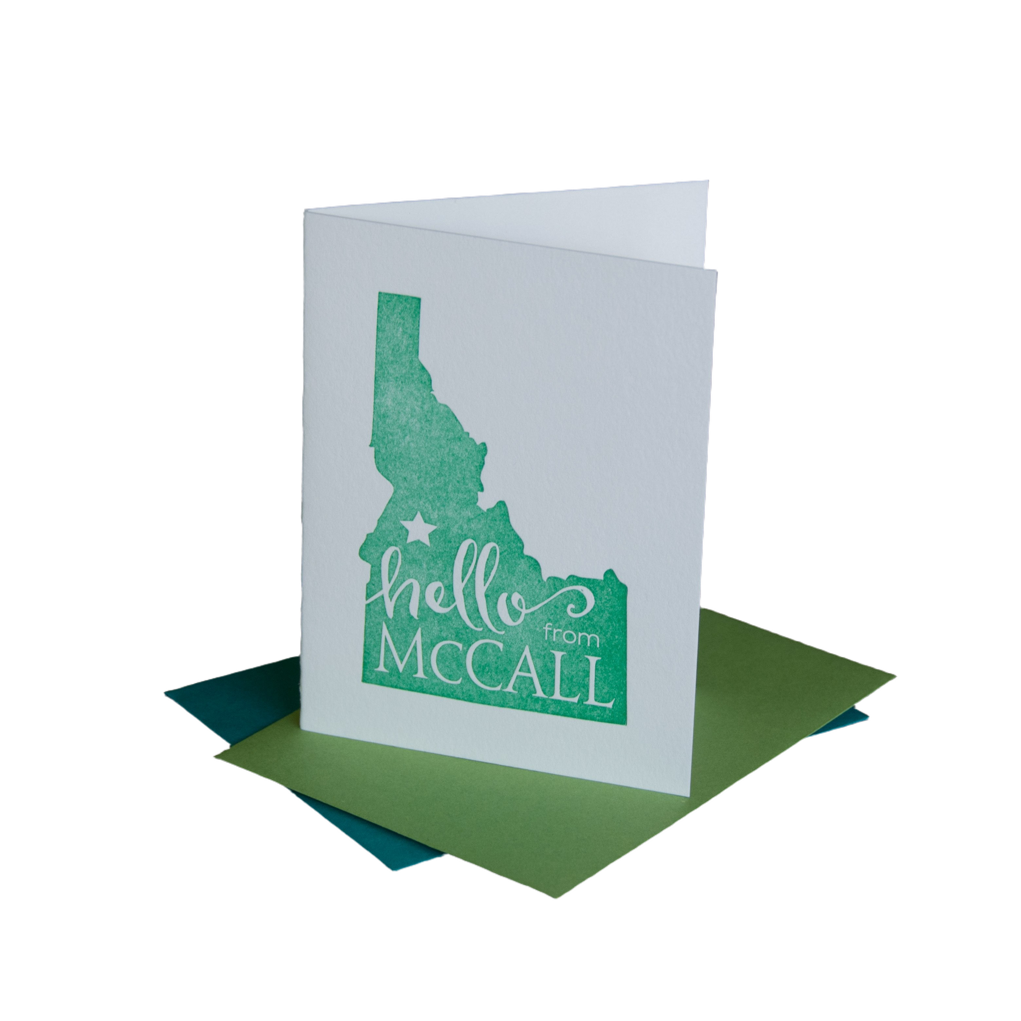 Hello from McCall Idaho, letterpress printed eco friendly