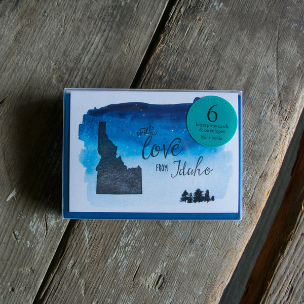 With Love From Idaho Starry Night Letterpress Printed Greeting Card, Eco-friendly