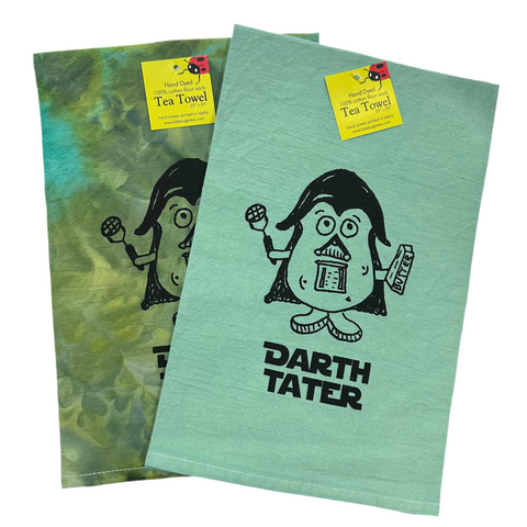 Dyed Darth Tater Tea Towel, Screen Printed flour sack towel