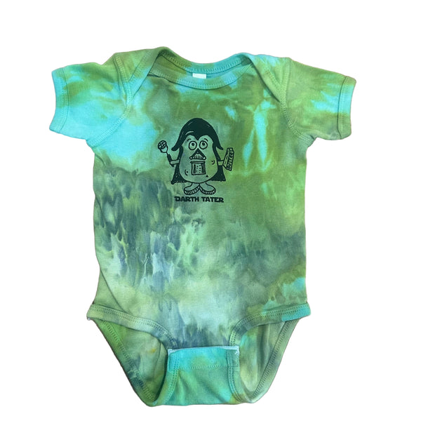 Ice Dyed Darth Tater Onesie, eco-friendly waterbased inks