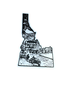 “Iowa” Idaho Shaped Sticker, Banana Ink.