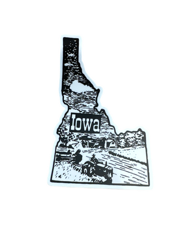“Iowa” Idaho Shaped Sticker, Banana Ink.
