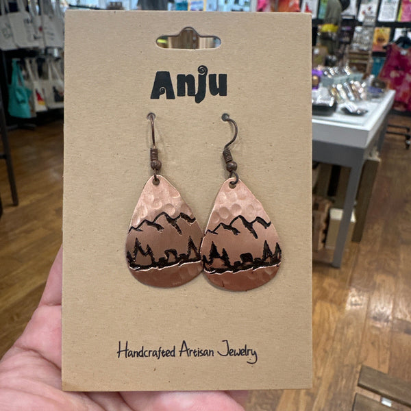 Mountain and Pine Copper Earrings