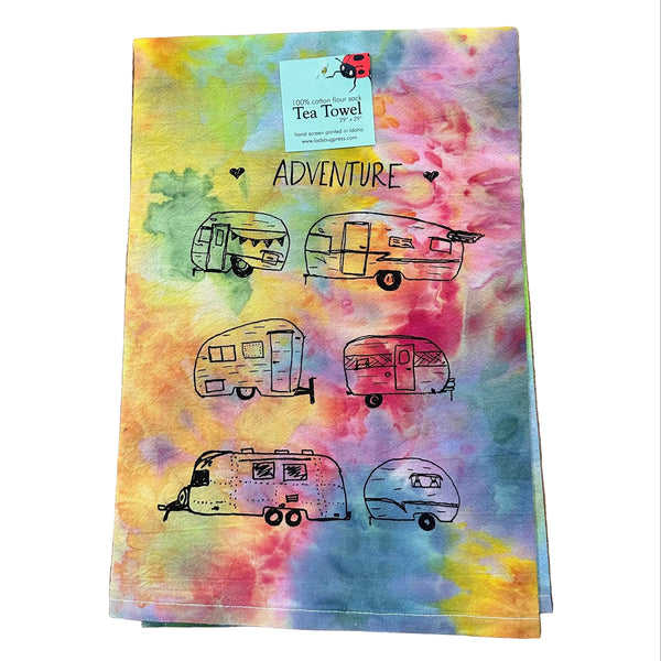 Dyed Vintage Campers Tea Towel, flour sack towel