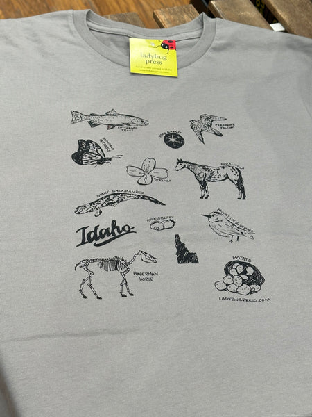 Symbols of Idaho T-shirt, eco-friendly waterbased inks