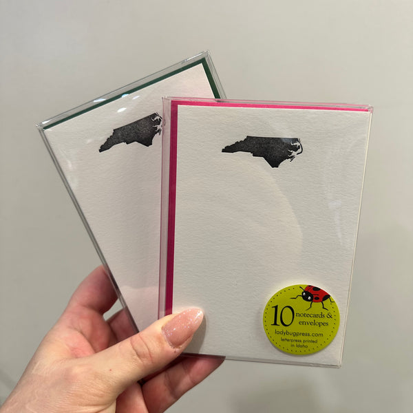 North Carolina Stationery Set, 10 pack notecards with envelopes, letterpress printed eco friendly.