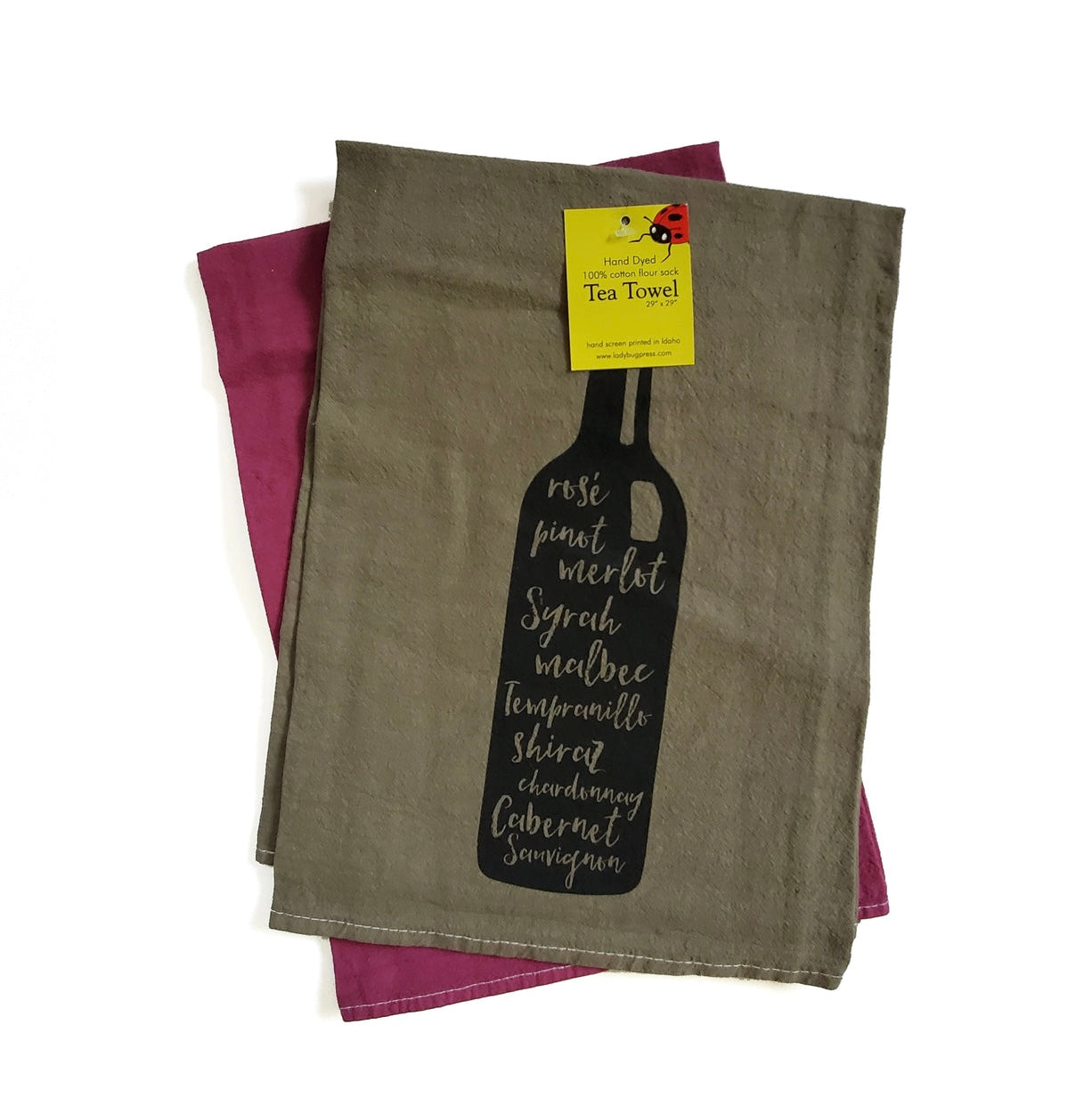 Dyed Wine Bottle tea towel, flour sack dish towel