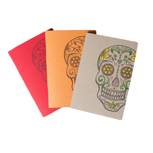 Sugar Skull Notebooks, hand drawn and staple bound, letterpress printed eco friendly blank journal