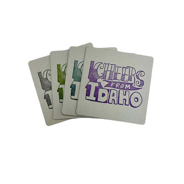 Cheers from Idaho Coasters,  (Letterpress printed, 3.5 inches) set of 4, perfect gift