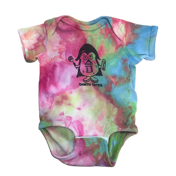 Ice Dyed Darth Tater Onesie, eco-friendly waterbased inks