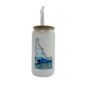Idaho Heart Frosted Can Glass w/ Glass Straw