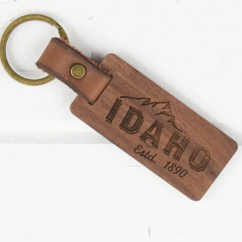 Idaho Range Wood & Leather Keychain