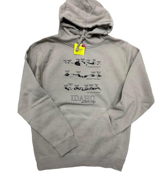 Idaho Mountain Ranges Hoodie, Cement/Tan Color Screen Printed Sweatshirt, Eco Friendly Ink