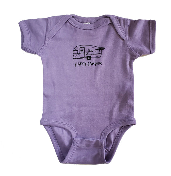 Happy Camper Onesie, Eco-friendly Water-based Inks Assorted Colors