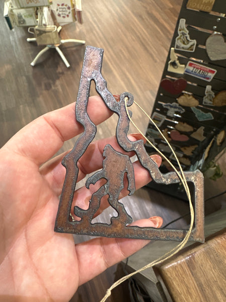 Idaho Outline Bigfoot Iron Ornament