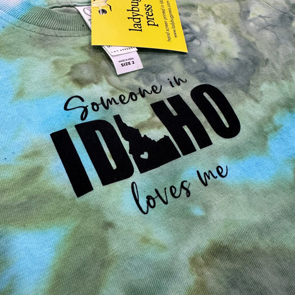Ice Dyed Toddler Someone in Idaho Loves Me T-shirt, eco-friendly waterbased inks 2T-5T