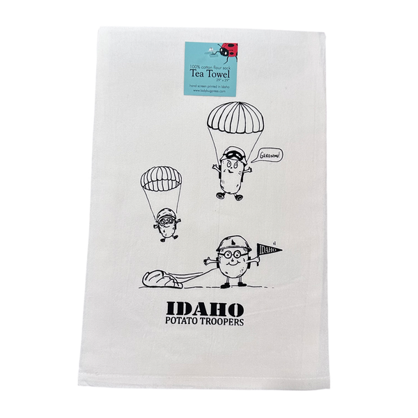 Idaho Potato Troopers Tea Towel, Hand drawn and Screen Printed flour sack towel