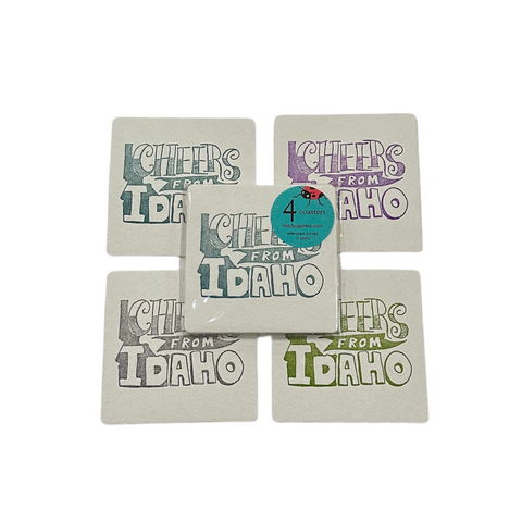 Cheers from Idaho Coasters,  (Letterpress printed, 3.5 inches) set of 4, perfect gift