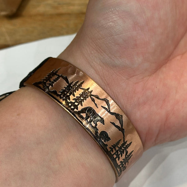Idaho Mountains Copper Engraved Cuff Bracelet