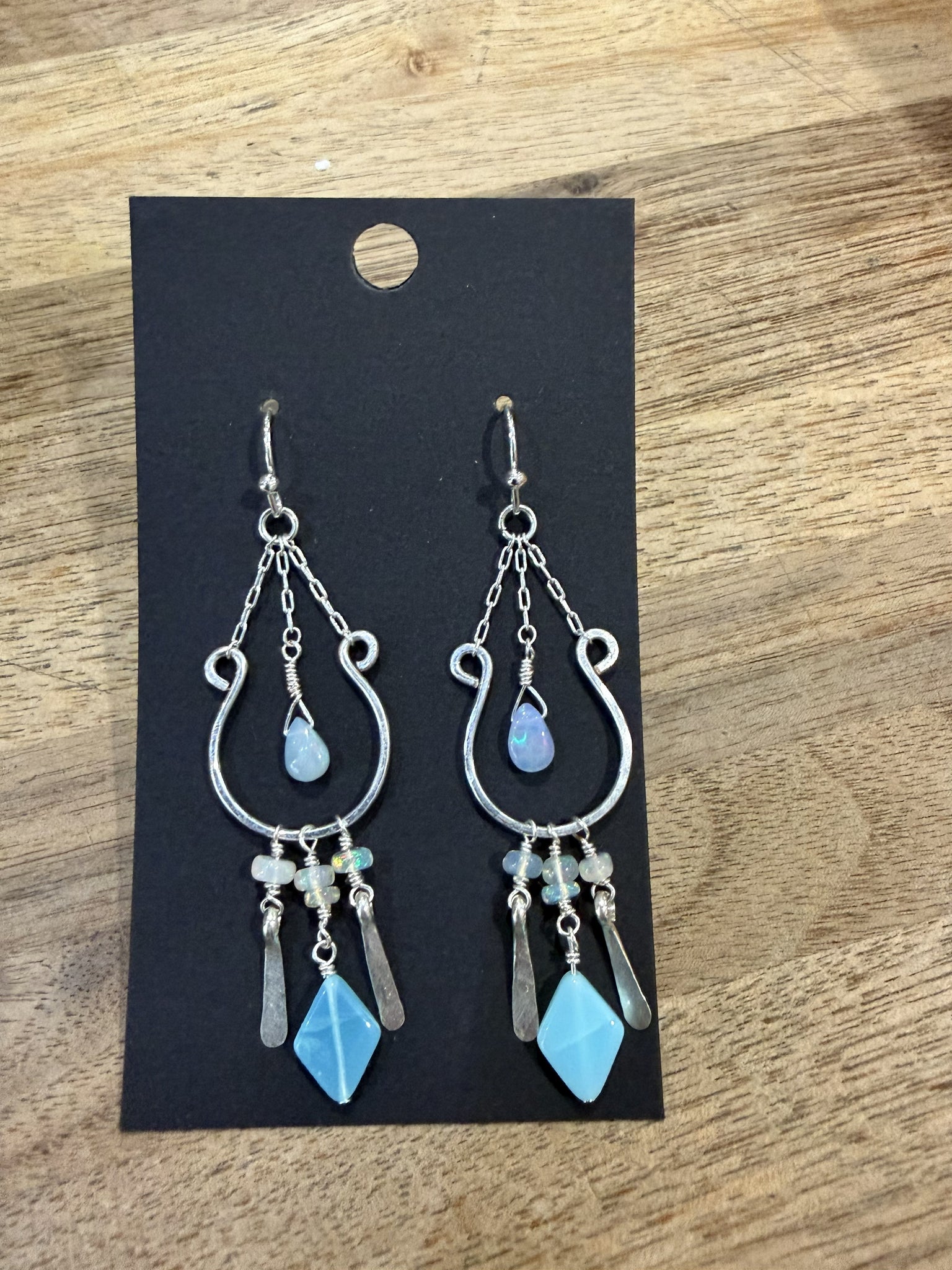 Ethiopian Opal and Blue Peruvian Opal Silver Fringe Earrings