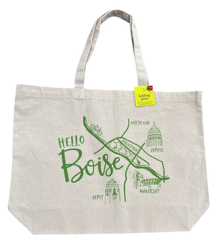 Boise Map Tote Bag, Hand Screen Printed Large Heavy Duty Canvas Bag