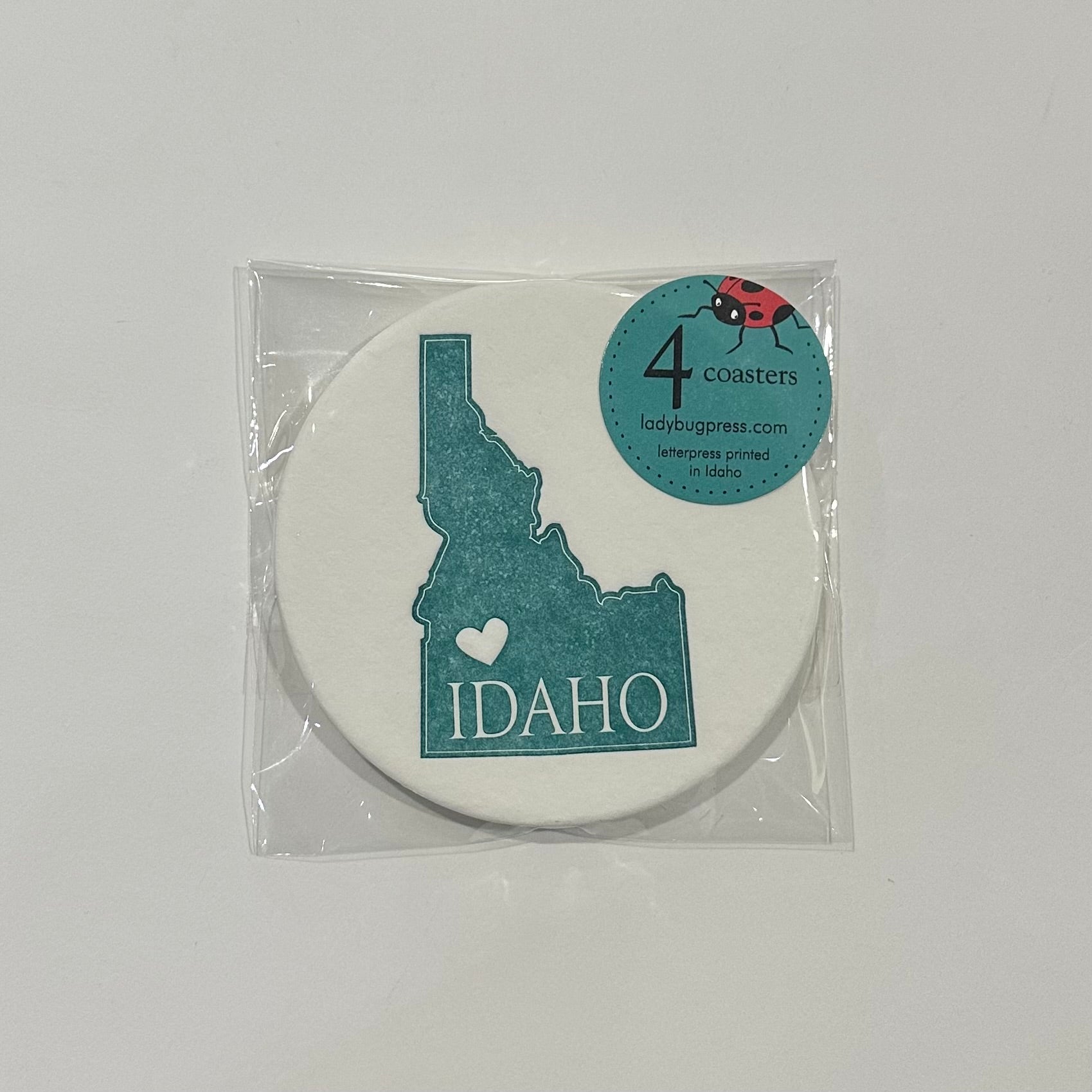 Idaho Heart Round Coasters, (Letterpress printed, 3.5 inches) set of 4