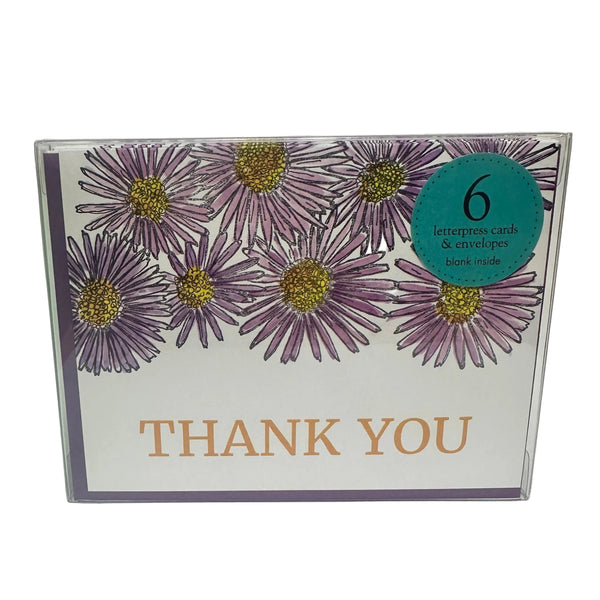 Thank You Aster Wildflower Card, Letterpress Printed Greeting Card