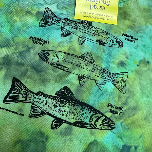Ice Dyed Trout Toddler T-shirt, eco-friendly waterbased inks, Toddler sizes