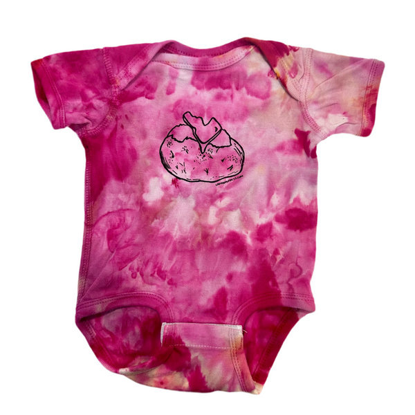 Ice dyed Spud, Baked Potato Onesie. Eco-friendly waterbased inks