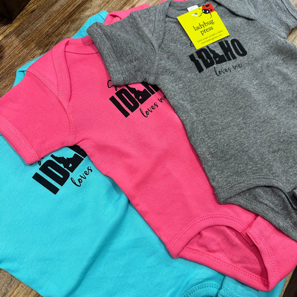 Someone in Idaho Loves Me Onesie, eco-friendly waterbased inks