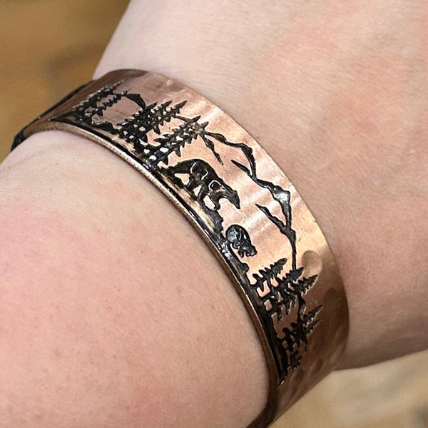 Idaho Mountains Copper Engraved Cuff Bracelet