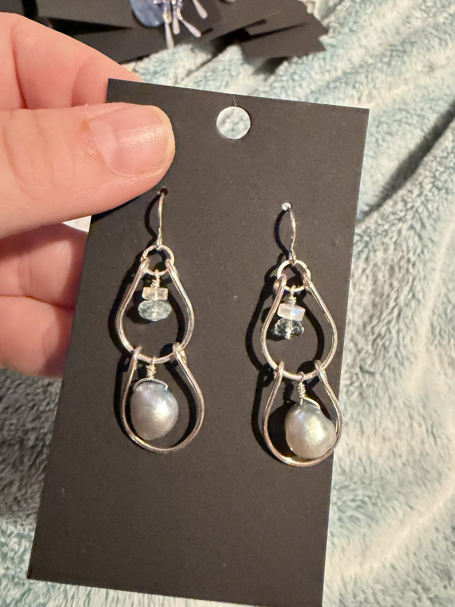 Fresh Water Pear, aquamarine and Ethiopian Opal Double Hoop Drop Earrings