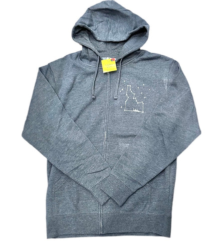 Idaho Constellation Zip Up Hoodie, Adult Sweatshirt Sizes. Eco Friendly Waterbased Inks