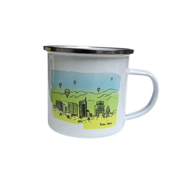 Boise Skyline Watercolor Enamel Mug, Color Options