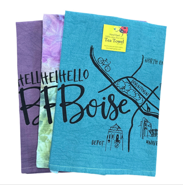 Dyed Boise Map Tea Towel, flour sack towel