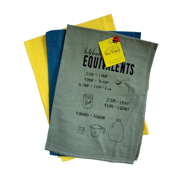 Dyed Baking Equivalents Screen Printed Tea Towel, flour sack towel