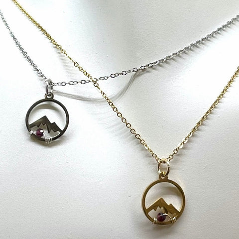 Round Mountain Range Gemstone Necklace, Silver or Gold