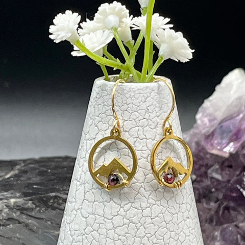 Round Mountain Range w/ Gemstone Earrings, Gold or Silver