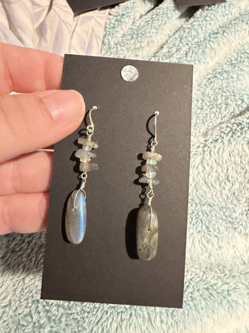 Labradorite and Ethiopian Opal Stacker Drop Earrings