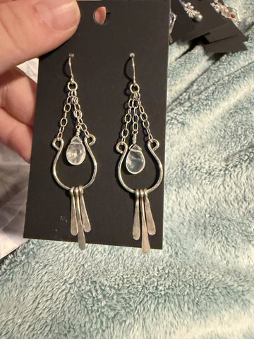 Moonstone and Sterling Silver Fringe dangle earrings