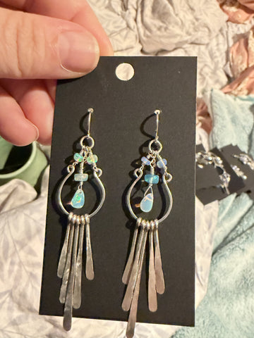 Ethiopian Opal and Silver Fringe Earrings