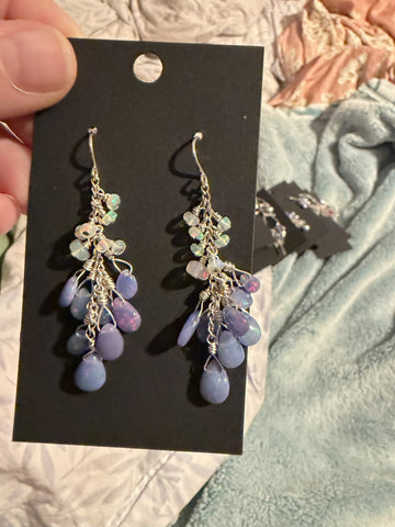 Purple and white Ethiopian Opal cluster earrings