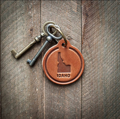 Round Leather Idaho Keychain
